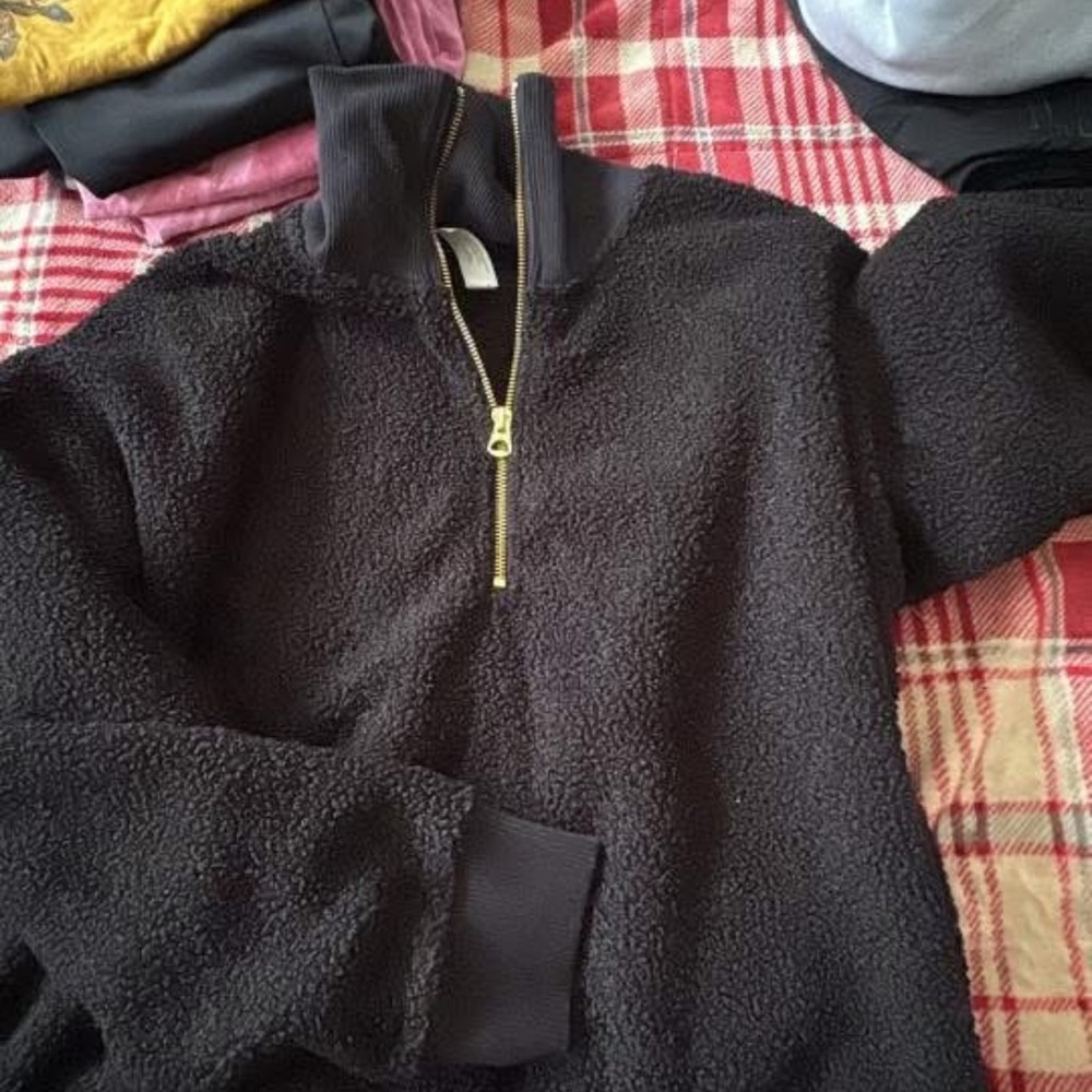T.J.Maxx Black Fleece Jacket with Gold Zipper